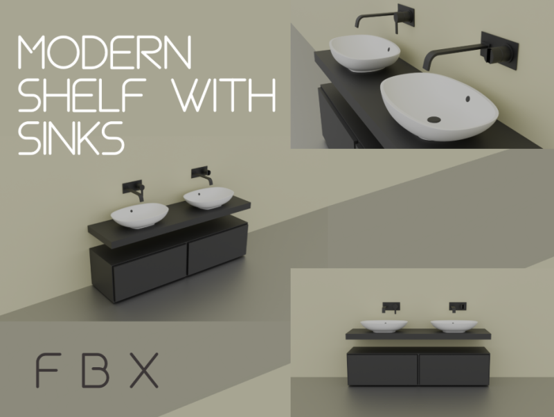 Modern shelf with sinks 3D Модель .c4d .max .obj .3ds .fbx .stl .blend 