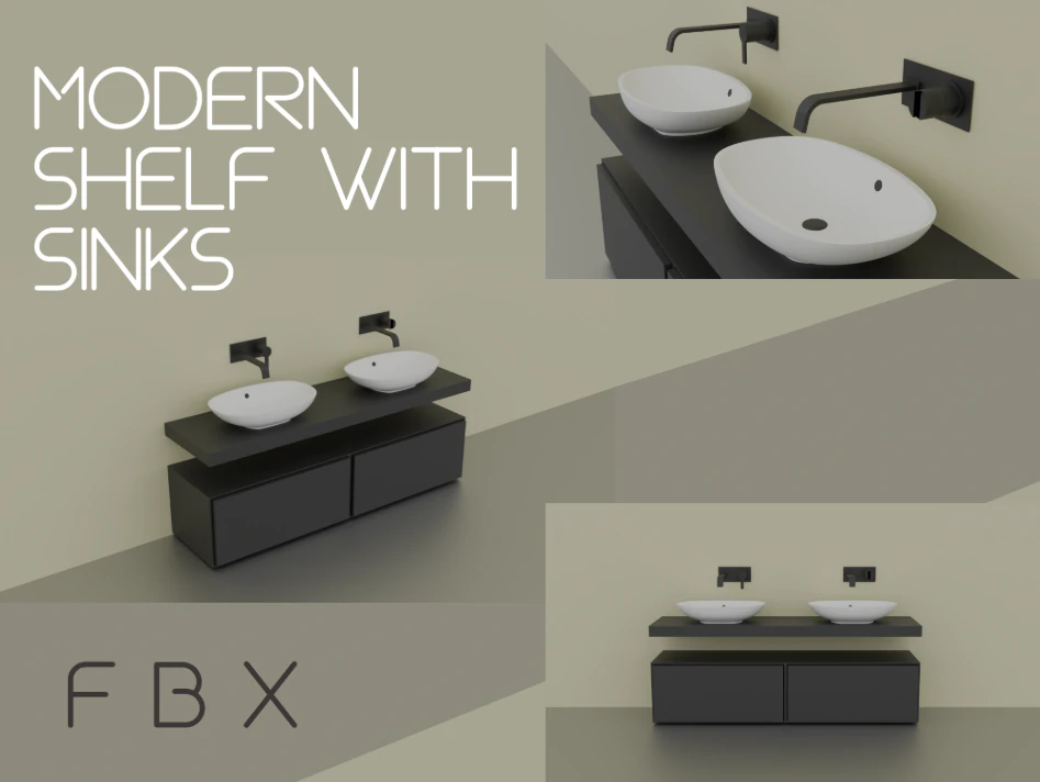 Modern shelf with sinks 3D Model .c4d .max .obj .3ds .fbx .stl .blend