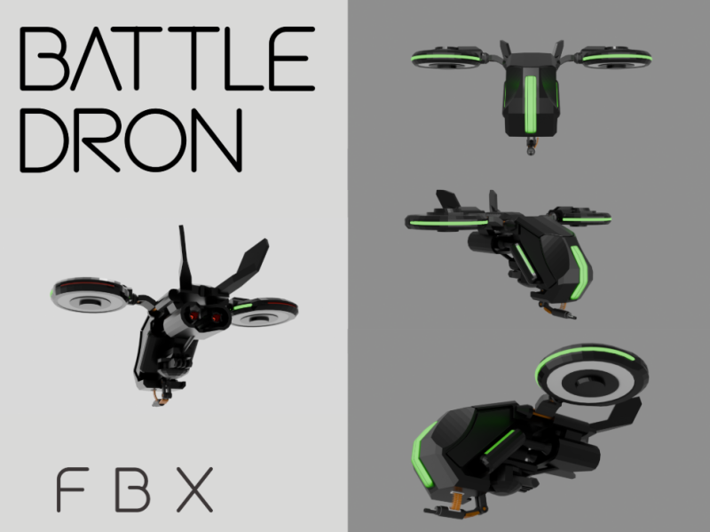 Sci-fi battle drone with machinegun 3D 模型 .c4d .max .obj .3ds .fbx .stl .blend 