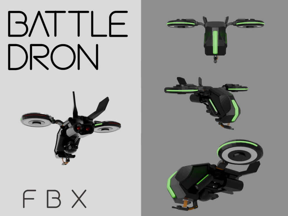 Sci-fi battle drone with machinegun 3D Model .c4d .max .obj .3ds .fbx .stl .blend
