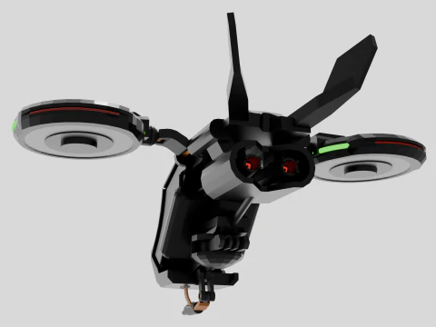 Sci-fi battle drone with machinegun 3D Model