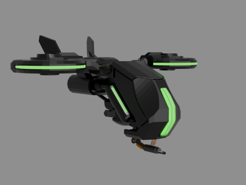 Sci-fi battle drone with machinegun 3D 模型