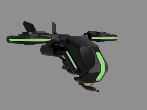 Sci-fi battle drone with machinegun 3D Model