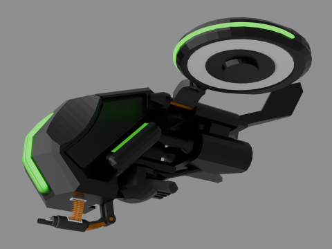 Sci-fi battle drone with machinegun 3D 模型