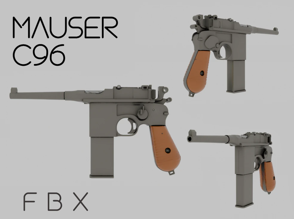 Mauser C96 3D Modell .c4d .max .obj .3ds .fbx .stl .blend 