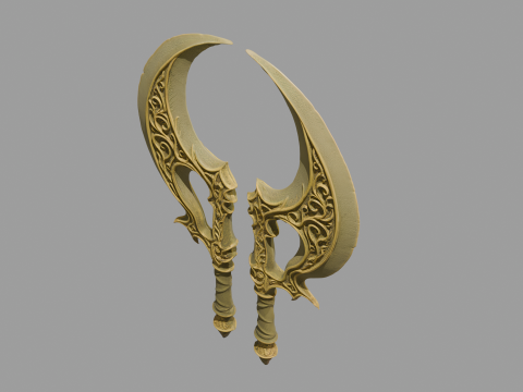 Pair of fantasy-style axes Model 3D