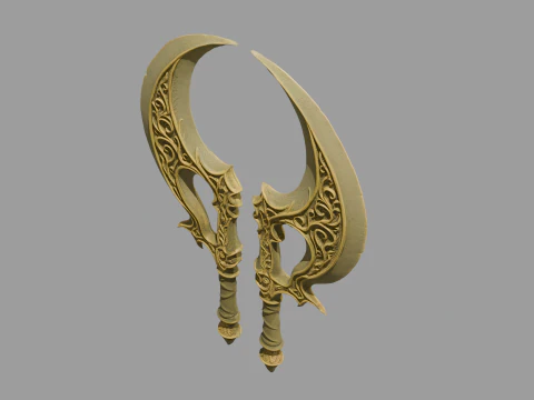 Pair of fantasy-style axes 3D Model