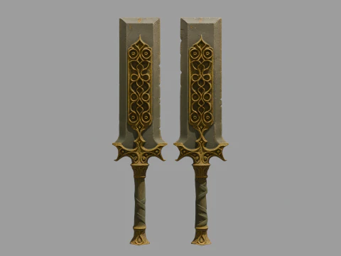 Fantezi tarzı balta-&ccedil;eki&ccedil; &ccedil;ifti 3D Model