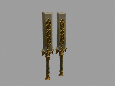 Pair of fantasy-style axe-hammers Model 3D