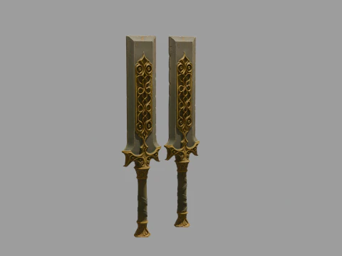 Pair of fantasy-style axe-hammers 3D Model