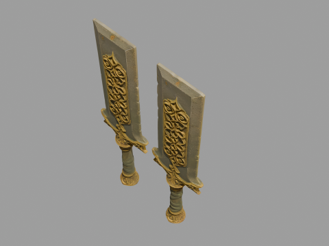 Pair of fantasy-style axe-hammers Model 3D