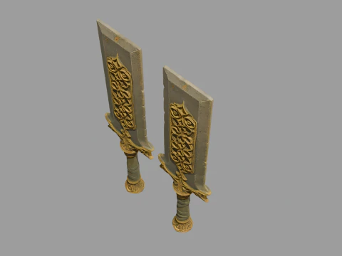 Pair of fantasy-style axe-hammers 3D Model