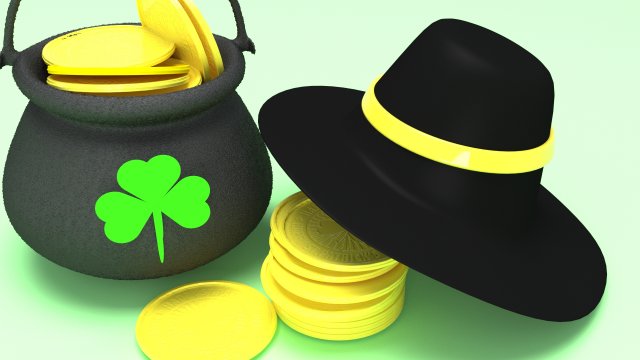 pot of gold and hat saint patricks day celebration 3D-Modell .c4d .max .obj .3ds .fbx .stl .blend 