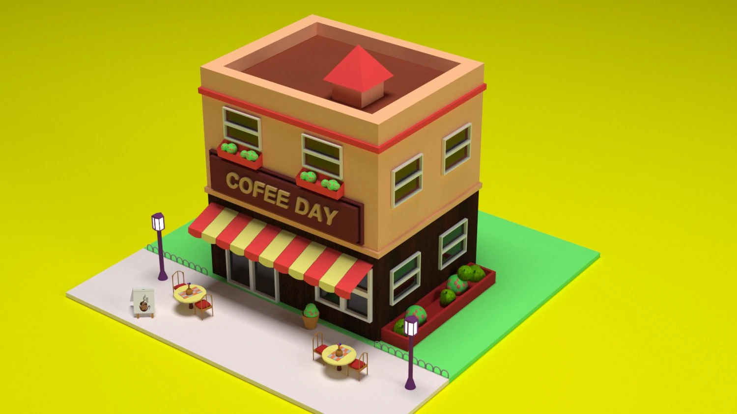 coffeday resturent 3D Model .c4d .max .obj .3ds .fbx .stl .blend 