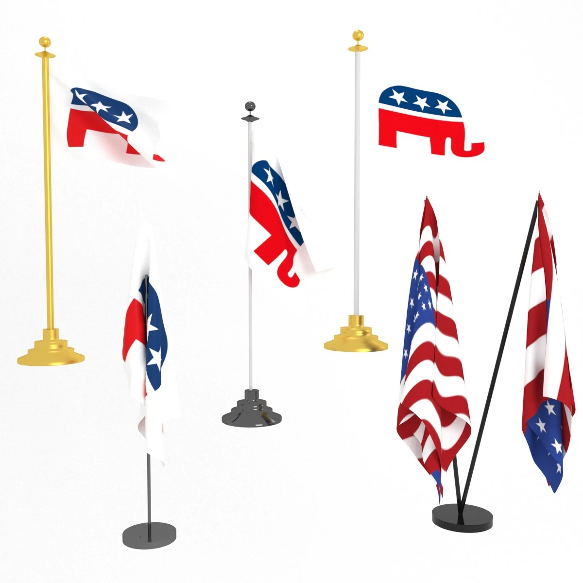 republican party flag 3D Model .c4d .max .obj .3ds .fbx .stl .blend 