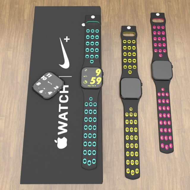 apple watch nike edition all colors low-poly Model 3D .c4d .max .obj .3ds .fbx .stl .blend 