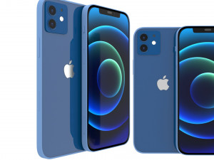 apple iphone 12 and iphone 12 mini blue product 3D Модель