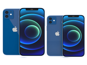 apple iphone 12 and iphone 12 mini blue product 3D Модель