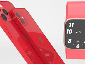 iPhone 12 com Apple Watch 6 Modelo 3D