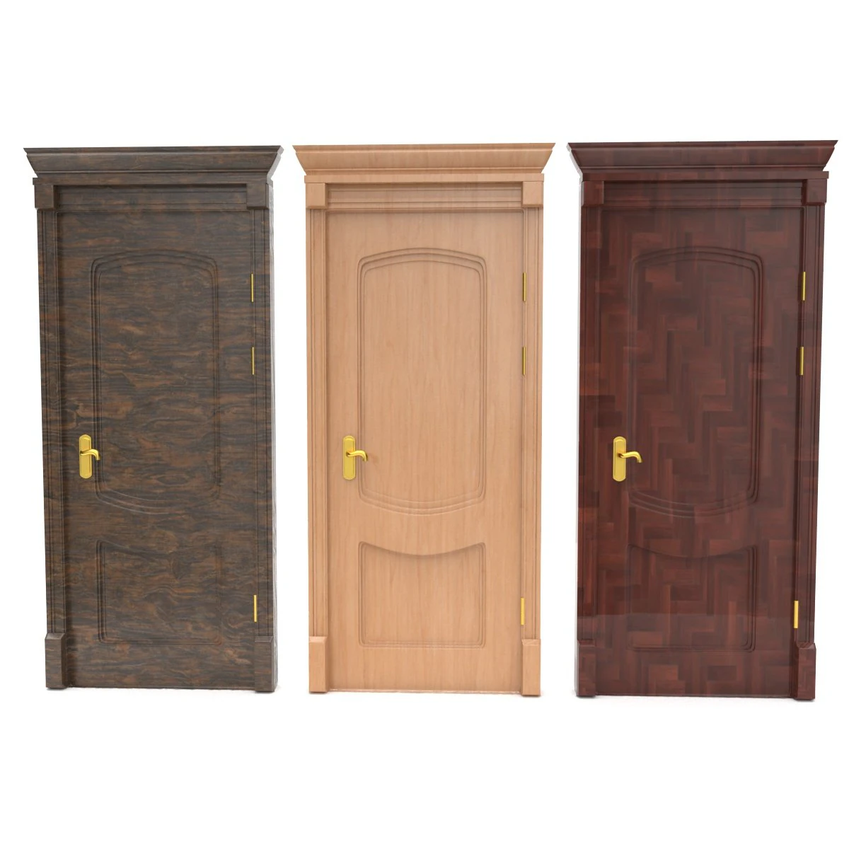 entrance wooden door set 3D Model .c4d .max .obj .3ds .fbx .stl .blend 