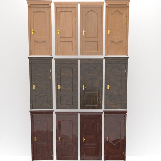 entrance wooden door collection with four designs Modello 3D .c4d .max .obj .3ds .fbx .stl .blend 