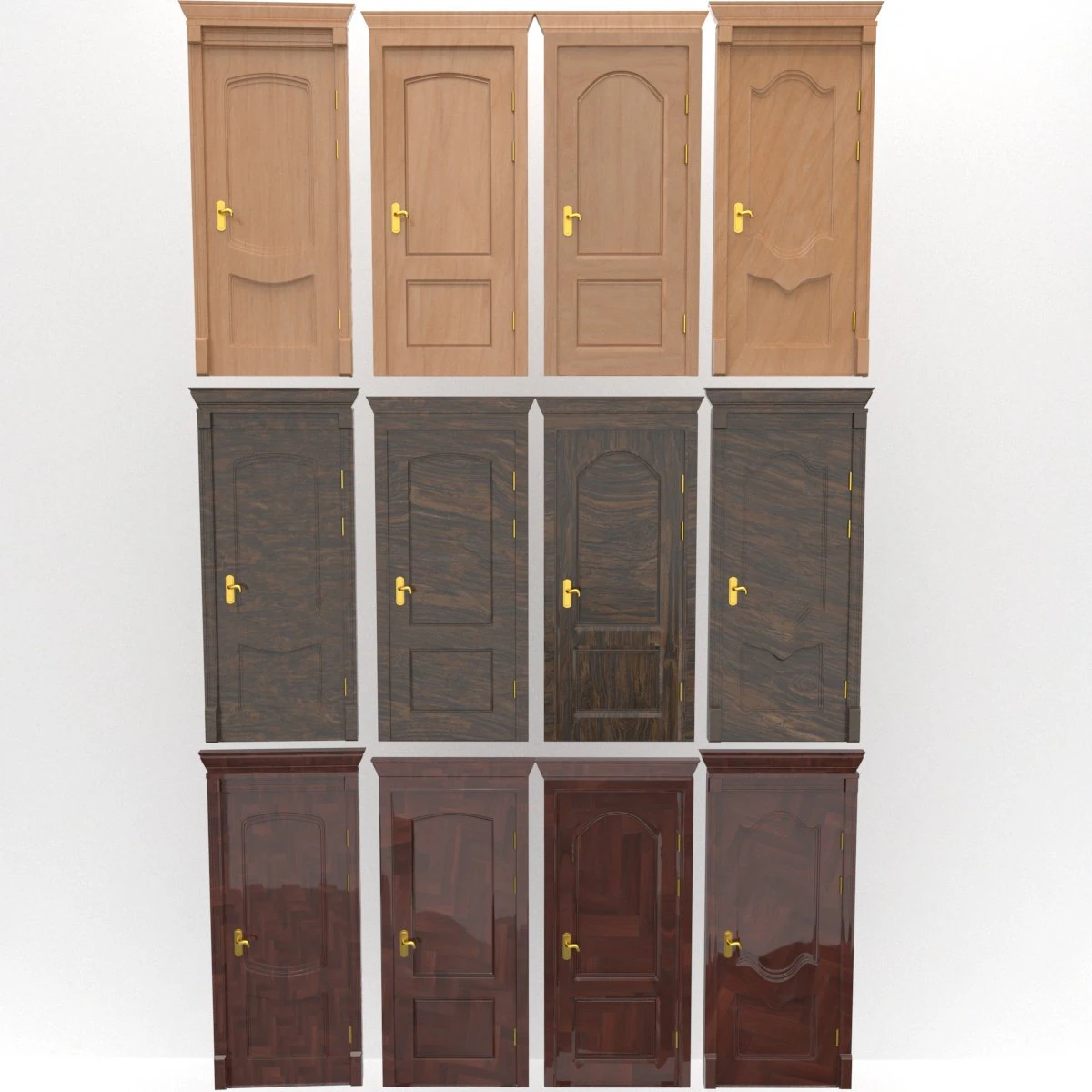 entrance wooden door collection with four designs 3D Model .c4d .max .obj .3ds .fbx .stl .blend 