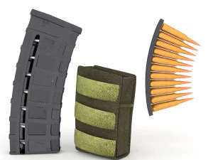 magazine pouch with bullets clip 3D Model