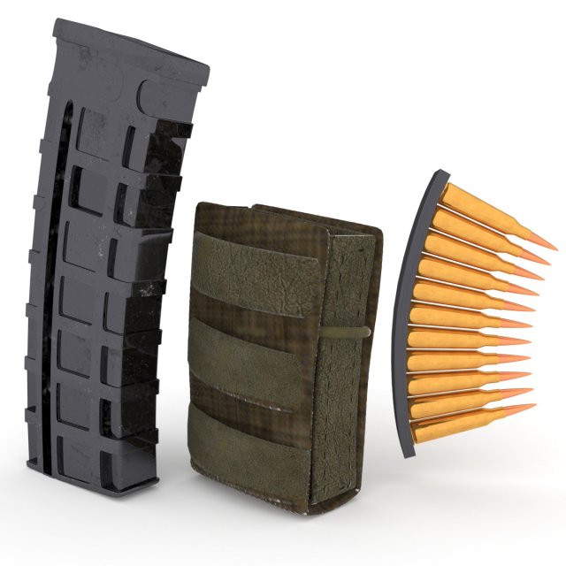 rifle magazine pouch and bullets 3D Model .c4d .max .obj .3ds .fbx .stl .blend 