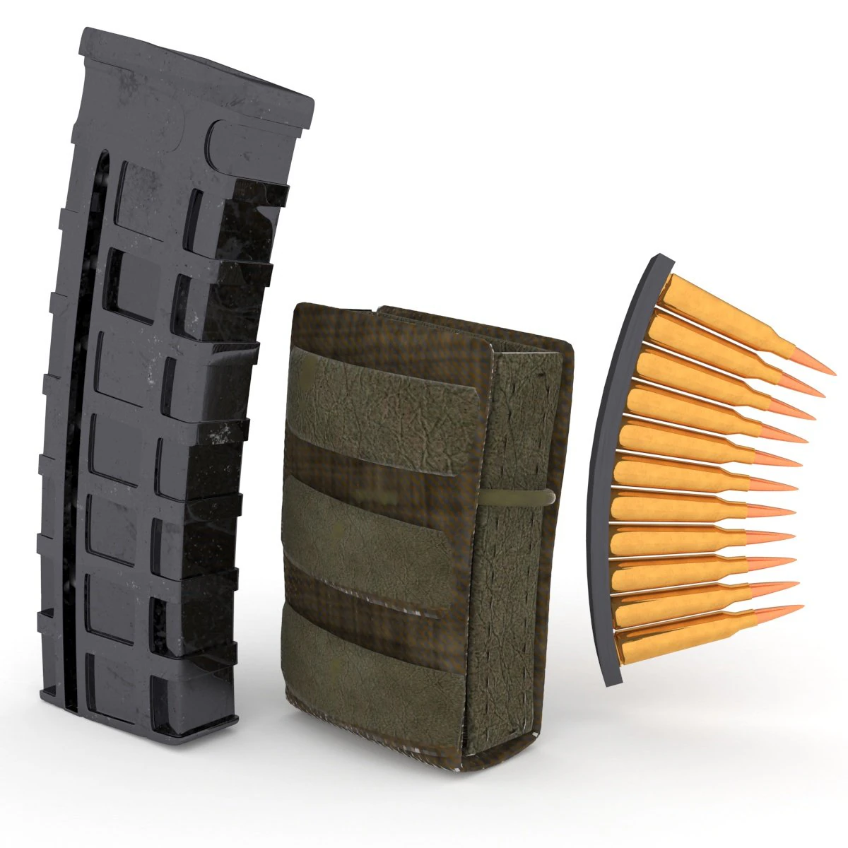 소총 잡지 주머니와 총알 3D 모델 .c4d .max .obj .3ds .fbx .stl .blend 