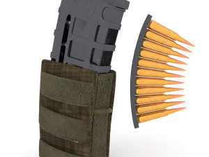 소총 잡지 주머니와 총알 3D 모델