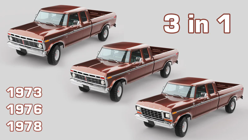 Pickup F250 Super Cab Mk2 1973 1976 1978 Model 3D .c4d .max .obj .3ds .fbx .stl .blend 