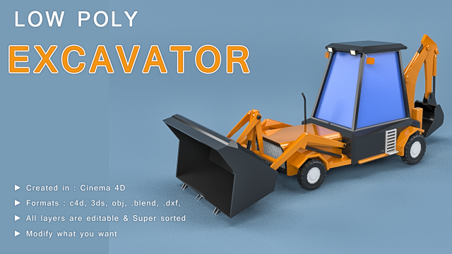 cartoon excavator 3Dモデル .c4d .max .obj .3ds .fbx .stl .blend 