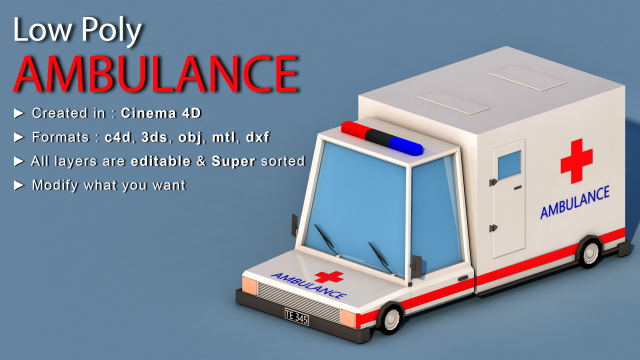 cartoon ambulance Modelo 3D .c4d .max .obj .3ds .fbx .stl .blend 