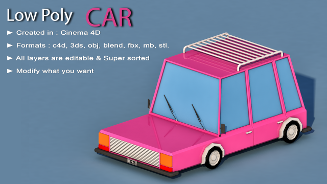 cartoon car 3D Model .c4d .max .obj .3ds .fbx .stl .blend 