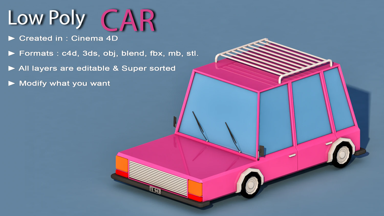 cartoon car 3D Model .c4d .max .obj .3ds .fbx .stl .blend