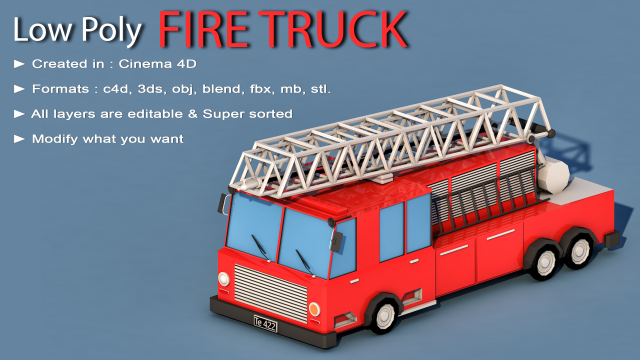 cartoon fire truck Modelo 3D .c4d .max .obj .3ds .fbx .stl .blend 