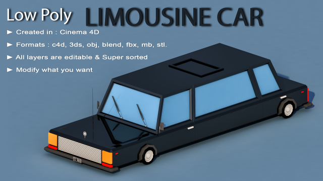 cartoon limousine car 3D Model .c4d .max .obj .3ds .fbx .stl .blend 