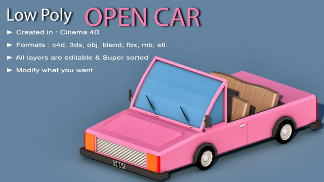 cartoon open car Model 3D .c4d .max .obj .3ds .fbx .stl .blend 