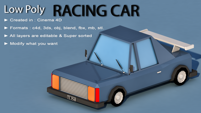 cartoon racing car 3D Модель .c4d .max .obj .3ds .fbx .stl .blend