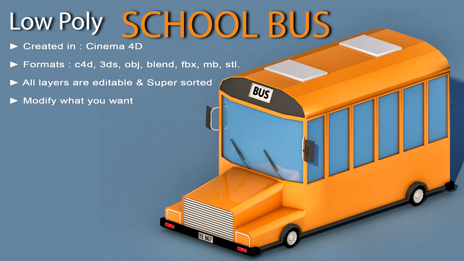 cartoon school bus 3D Model .c4d .max .obj .3ds .fbx .stl .blend 