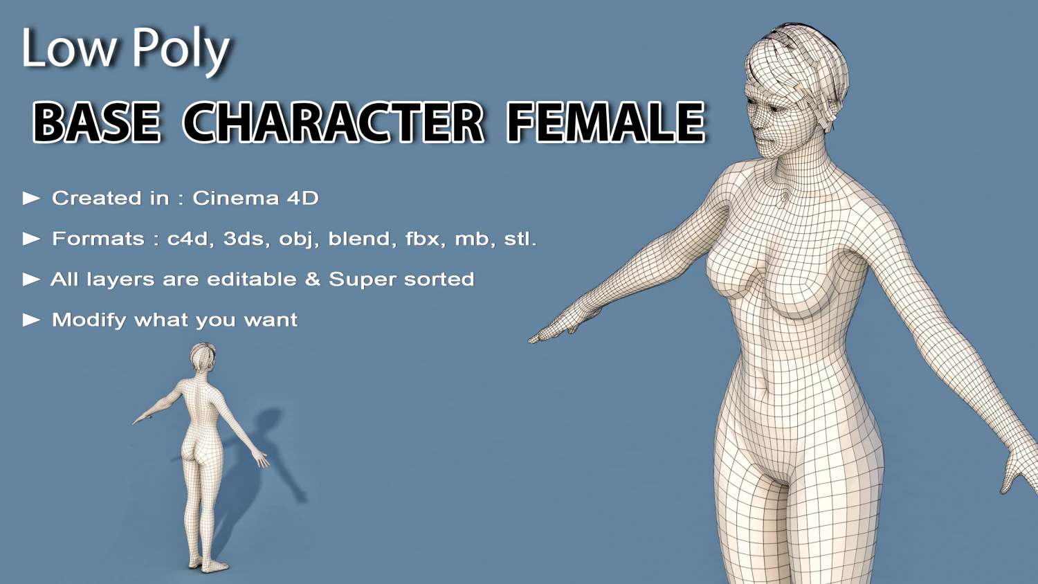 base character female 3D Model .c4d .max .obj .3ds .fbx .stl .blend 