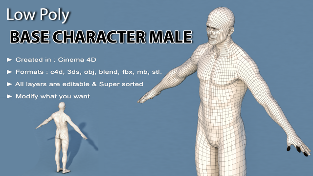 base character male 3D 模型 .c4d .max .obj .3ds .fbx .stl .blend 