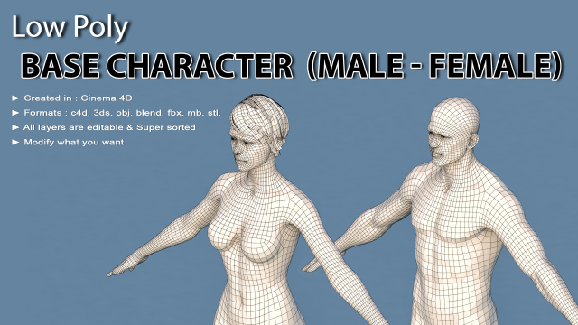 base character male or female 3Dモデル .c4d .max .obj .3ds .fbx .stl .blend 