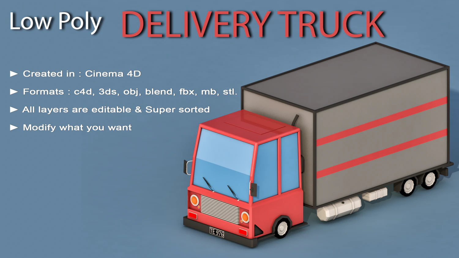 cartoon delivery truck 3D Model .c4d .max .obj .3ds .fbx .stl .blend