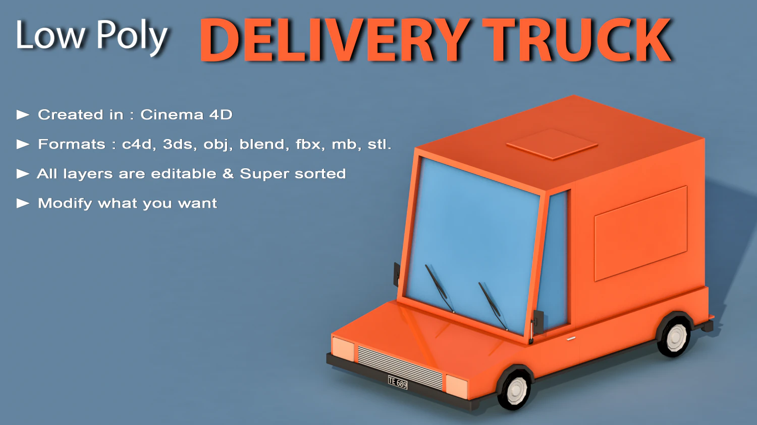 cartoon delivery truck 3D Model .c4d .max .obj .3ds .fbx .stl .blend