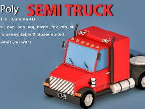 cartoon semi truck 3D Model
