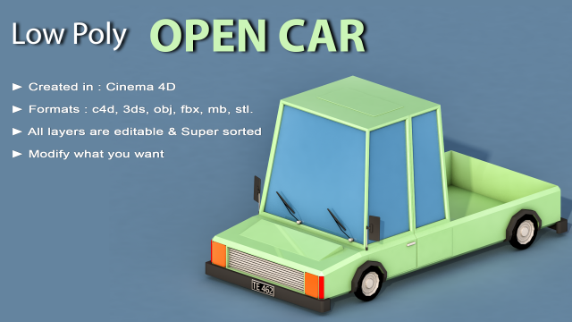 cartoon open car 3D मॉडल .c4d .max .obj .3ds .fbx .stl .blend 