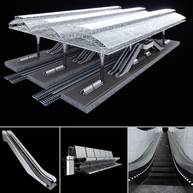train station 3Dモデル .c4d .max .obj .3ds .fbx .stl .blend 