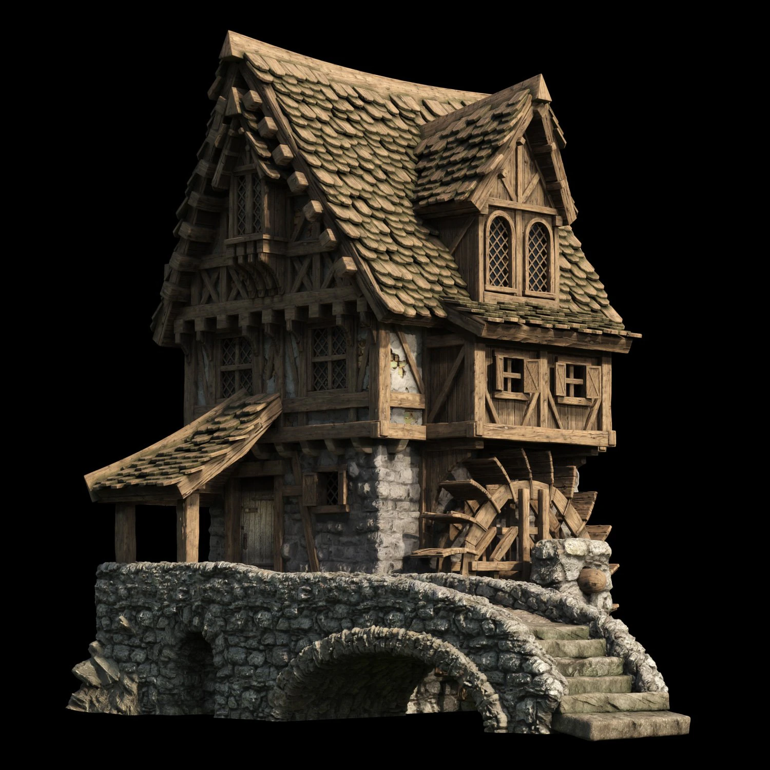 moinho de &aacute;gua Modelo 3D .c4d .max .obj .3ds .fbx .stl .blend 