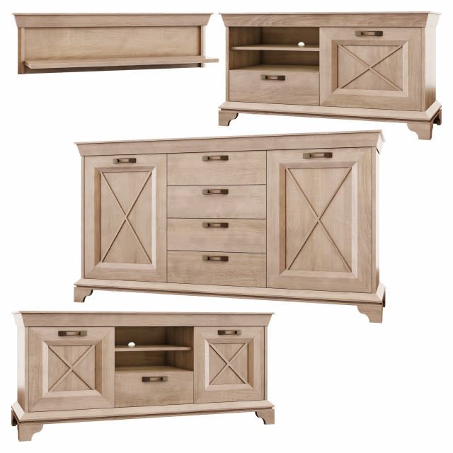 chest of drawers and 2 tv stands with shelf from forte - kashmir 3D Model .c4d .max .obj .3ds .fbx .stl .blend 